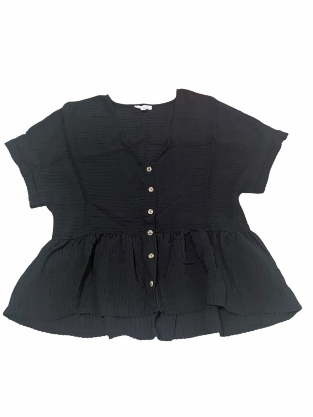 Blu Pepper Black Babydoll/Peplum Hi-Lo Blouse with Cuffed Sleeves | Size M